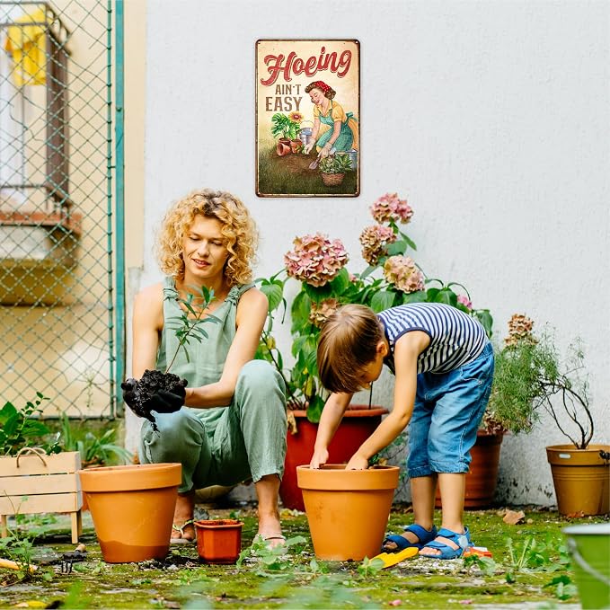 KORUBIA Mothers Day Gifts - Gardening Gifts for Women, Plant Lovers, Gardeners - Plant Garden Sign - Vintage Gardening Metal Signs for Outdoor - Home Greenhouse Decor Garden Signs, 12''x8'' Metal Sign