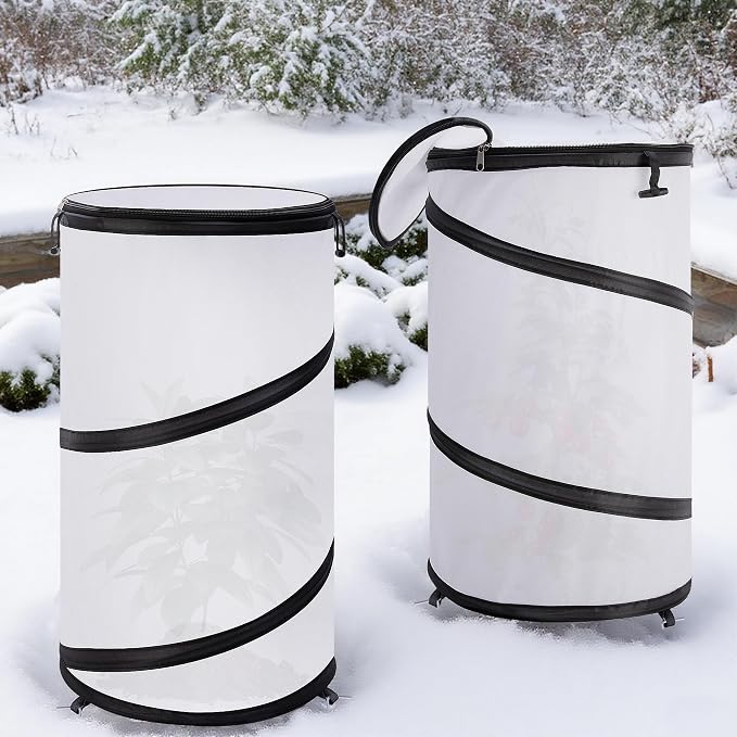 2 Pcs Pop Up Winter Frost Plant Cover, 20 x 12 Inch Round Garden Plants Freeze Protection Tent, Foldable Warm Plant Protector Enclosure for Snow Frost Protection Indoor & Outdoor
