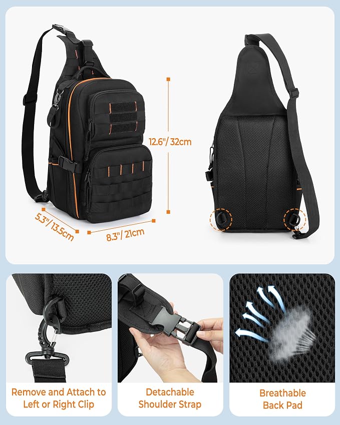 Tactical HVAC Tool Bag, Electrician Chest Tool Pouch with Compartments, Small Tool Organizer for Maintenance Repair and Technicians, Black (Empty Bag)