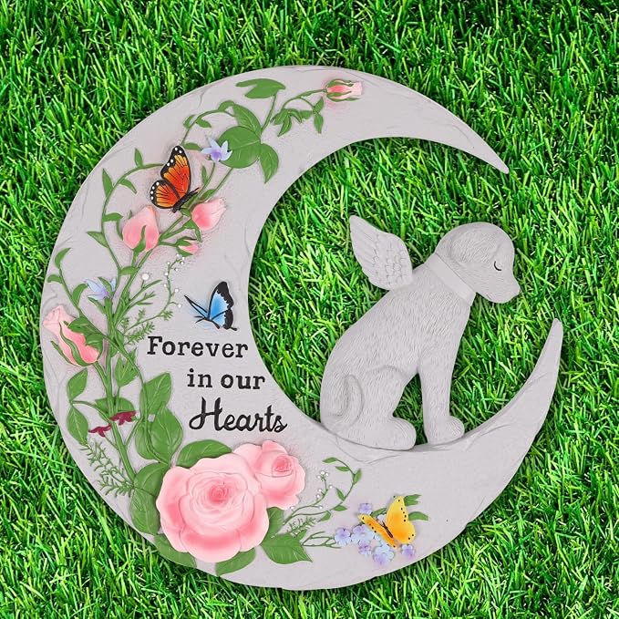 Pet Memorial Stone for Dogs Cats, 10 Inch Memorial Gifts for Loss of Dog, Heart Shaped Cat Memorial Stones, Pet Memorial Gifts, Pet Loss Sympathy Gift (Moon Dog)