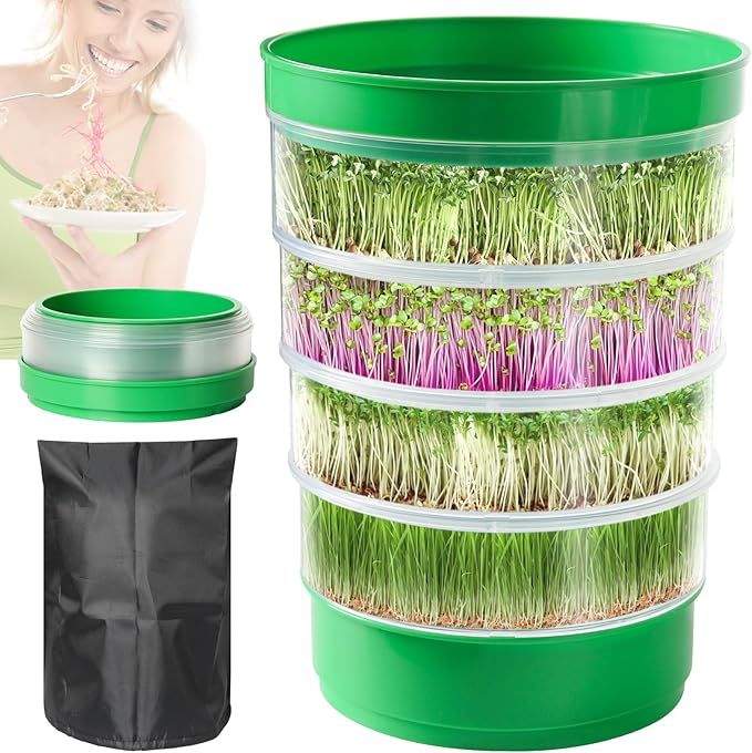 AOMGD 4-Tier Microgreens Growing Seed Sprouting Tray | Indoor Soil-Free System, BPA Free Seed Germination Kit, For Salad Greens, Alfalfa & Broccoli