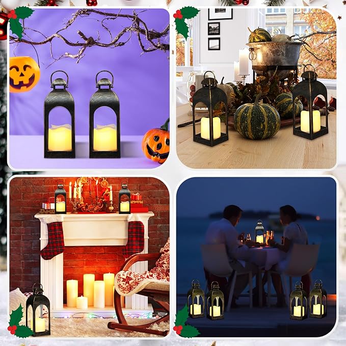 Tujoe 8 Pcs 10 Inch Decorative Candle Lantern Bulk for Wedding Centerpieces Lanterns with LED Flameless Candle Indoor Outdoor Hanging Lights for Wedding Party, Battery Included (Dark Bronze)