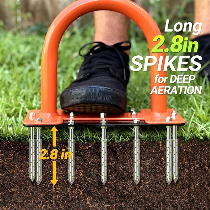 39in Lawn Aerator with 15 Industrial-Grade No.45 Steel Spikes Aerator Lawn Tool Manual Yard Aerator Grass Aerator Aeration Tool for Lawn, Yard, Garden, Compacted Soil