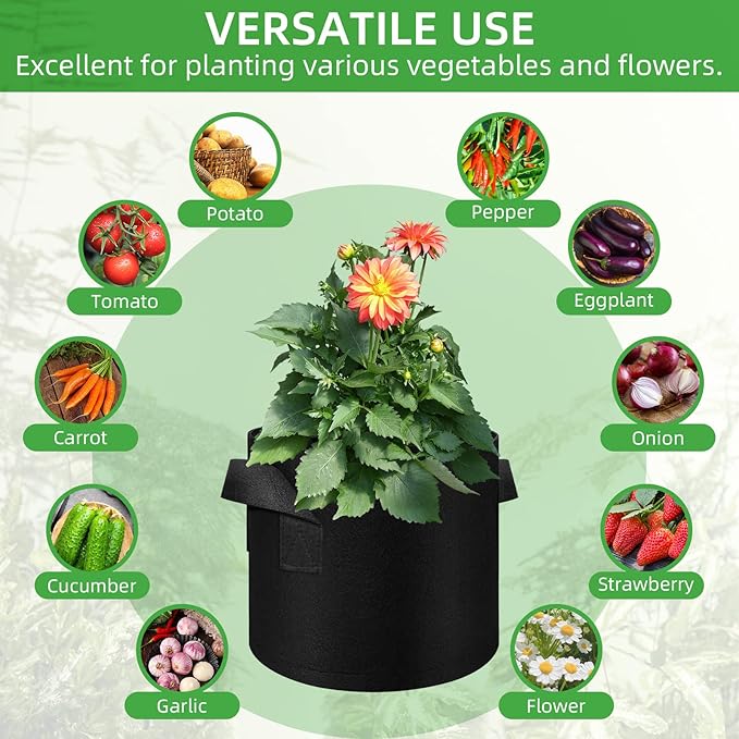 LITLANDSTAR 50 Pack 1 Gallon Plant Grow Bags, Breathable Felt Non-Woven Aeration Fabric Plant Grow Pots, Garden Planting Containers for Nursery Vegetable Flower Grow Bags with Handles (7.1x5.9inch)