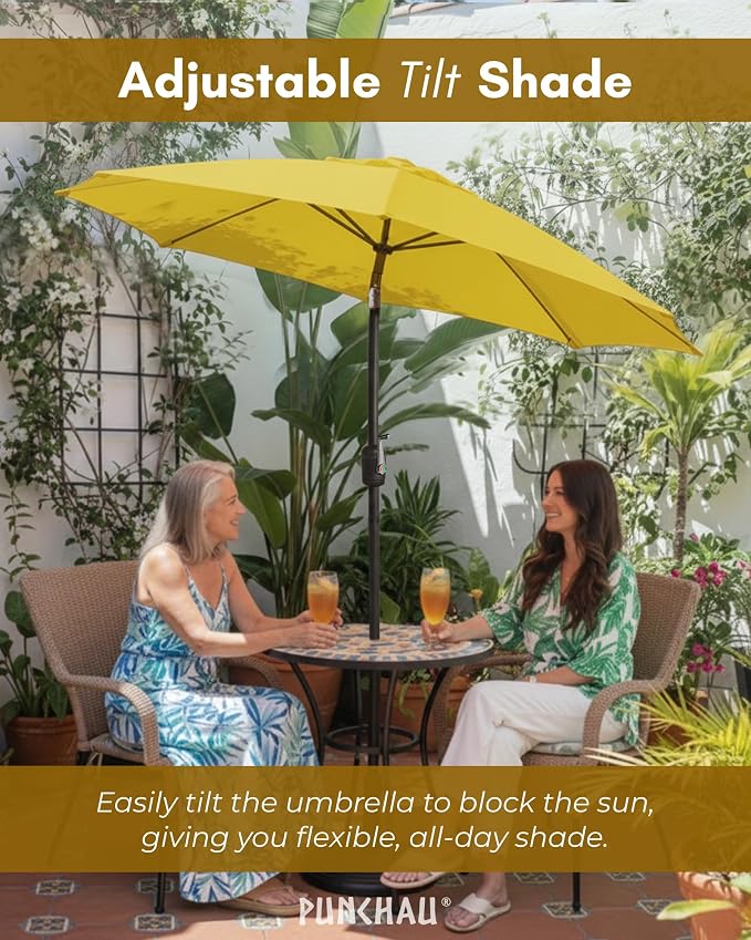 6 Ft Outdoor Patio Umbrella, 6 Foot Patio Table Umbrella, Easy Open/Close Crank and Push Button Tilt Adjustment - Yellow