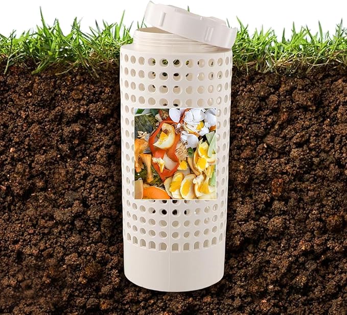 Inground Worm Composter, Outdoor Worm Farm Compost Bin Kit with Lid for Raised Garden Beds, Reducing Food Waste Composting Systems - with Gloves & Shovel(10.24 * 4.3 * 4.3 in (3 PCS))