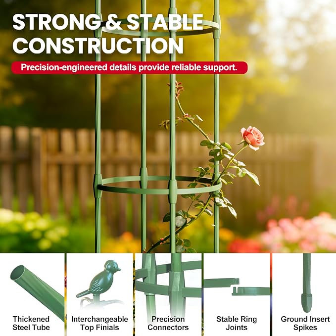 Garden Obelisk Trellis for Climbing Plants Outdoor, 4 FT Garden Trellis Plastic Coated Metal Plant Support for Indoor Outdoor, Tall Decorative Trellis for Roses, Flowers, Vines, Potted Plants