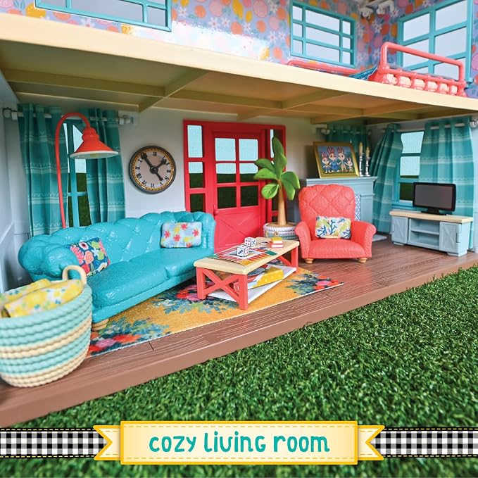 Honey Bee Acres Cozy Living Room Décor – 28 Pieces Accessory Set | Colorful Farmhouse Doll Furniture | Pretend Play Toys for Kids - Sunny Days Entertainment