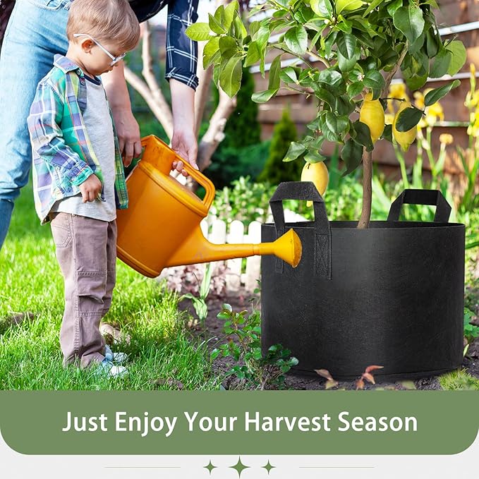 GreatBuddy Grow Bags 10 Gallon 6-Pack, Heavy Duty Fabric Grow Bags with Handles for Vegetables, Herbs, and Tomatoes, Fabric Pots & Planting Bags for Outdoor Home Gardening