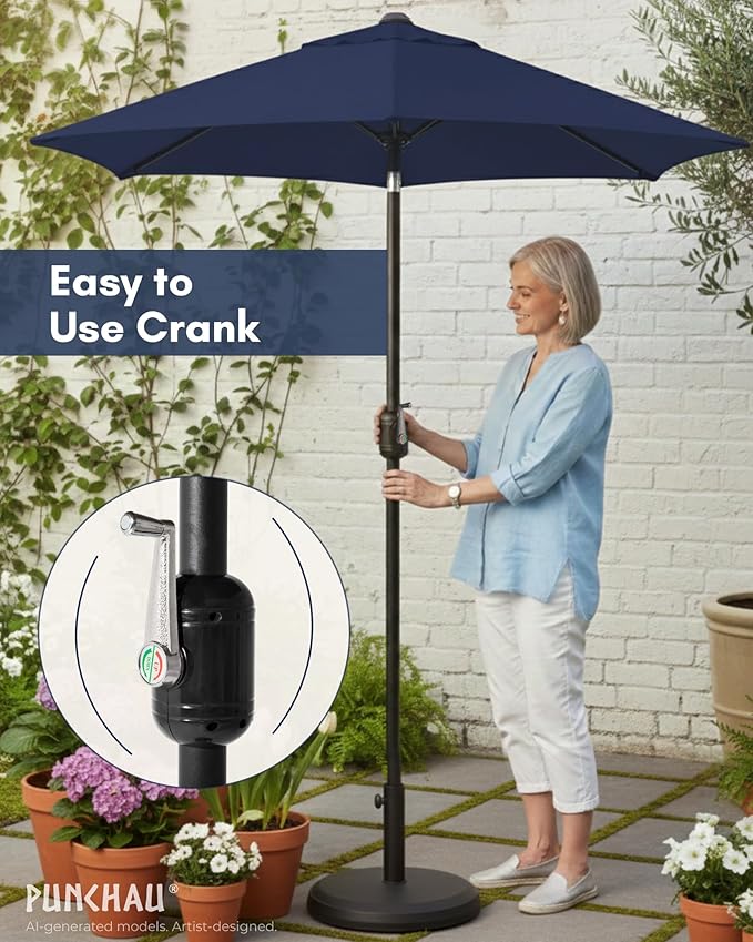 6 Ft Outdoor Patio Umbrella, Easy Open/Close Crank and Push Button Tilt Adjustment - Navy Blue Market Umbrellas