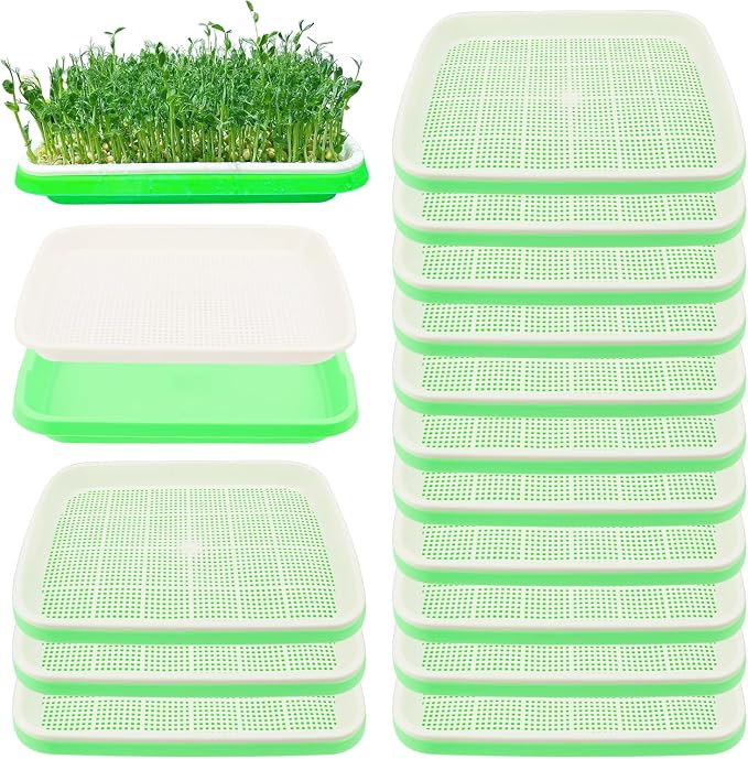 20 Pack 12.6 x 10 x 1.8 inch Microgreens Growing Trays, BPA-Free Sprouting Trays, Germination Tray for Beans, Wheatgrass & Microgreens, Home, Kitchen & Garden