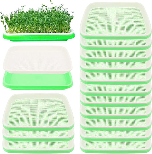 20 Pack 12.6 x 10 x 1.8 inch Microgreens Growing Trays, BPA-Free Sprouting Trays, Germination Tray for Beans, Wheatgrass & Microgreens, Home, Kitchen & Garden