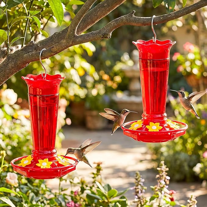 Gbekery Glass Hummingbird Feeders for Outdoors Hanging Ant and Bee Proof Red 10 OZ Bird Feeders for Outside Hanging 6 Feeding Stations Bird Nectar Feeder for Garden Yard Décor Gifts for Mom