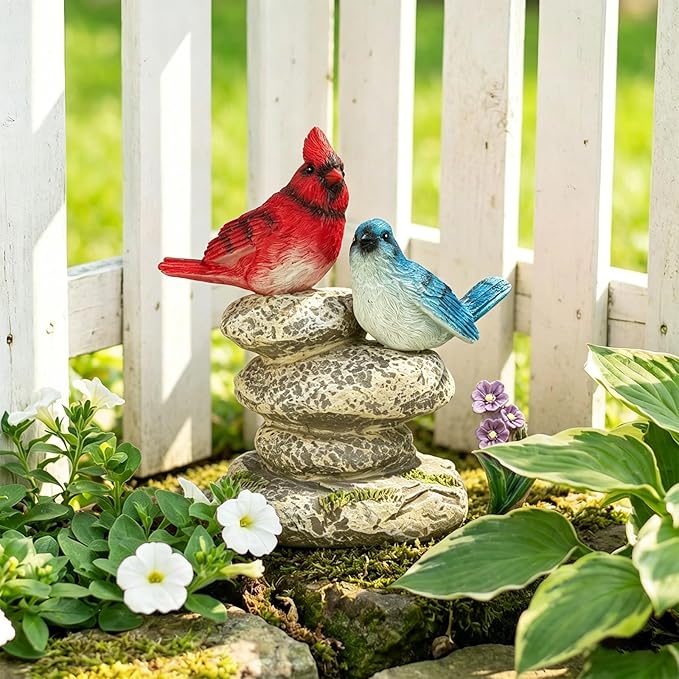 Solar Garden Statues Outdoor Decor, Garden Sculptures Stones Statue Novelty Birds Figurine Decoration for Patio Yard Porch Art Home Decor