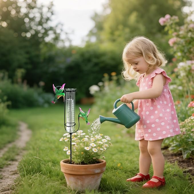 Rain Gauge Outdoor with Thermometer, 7" Freeze Proof Rain Gauges Outdoors Best Rated, Accurate & Easy to Read, Decorative Rain Measure Gauge for Yard Garden Patio (Hummingbird)