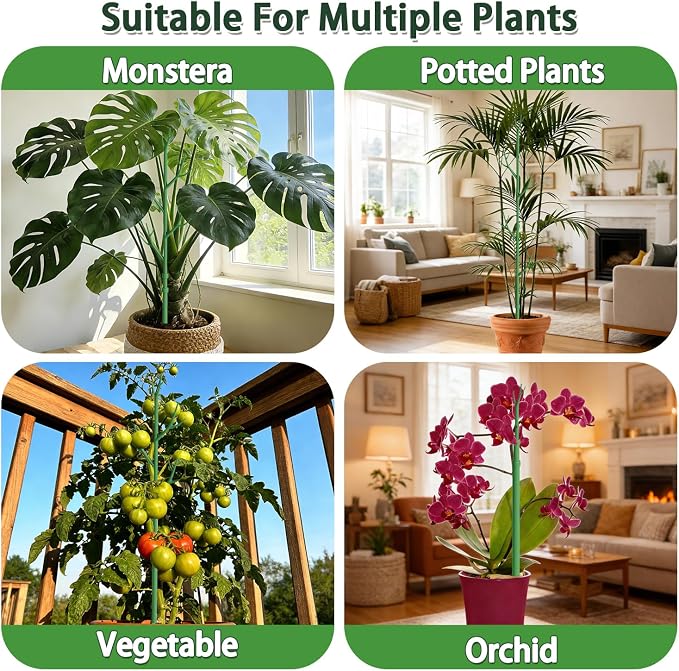 Telescoping Monstera Plant Support Stakes,17.3IN to 43.3IN Detachable Branch Plant Sticks Support Tall for Indoor Outdoor Climbing Plants,Adjustable Length Plant Accessories for Potted Plant-4 Pack