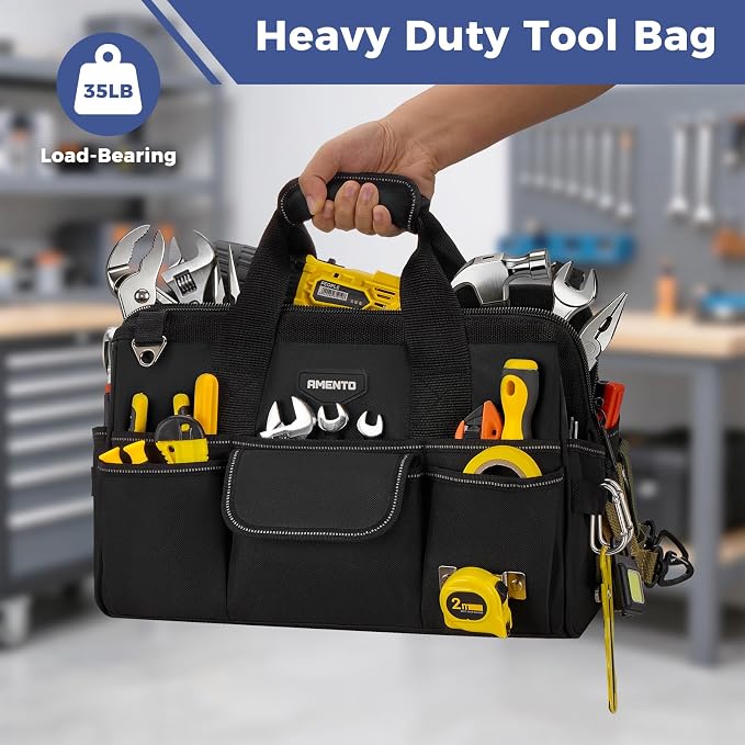 16-Inch Heavy Duty Tool Bag, 22 Pockets Empty Tool Box Organizer Storage, Soft Tote Toolbox Organization Portable Handle Carrying Work Toolbag, Father Day Gifts Men Electrician Mechanic, Black