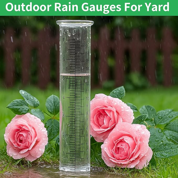 TBWHL 7" Capacity Rain Gauge Replacement Tube Glass, Rain Gauge Outdoor Replacement Glass, 8.27 Inches x 2 Inches Rain Gauges for Yard Garden Outdoor, Deck, Lawn (2Pcs)