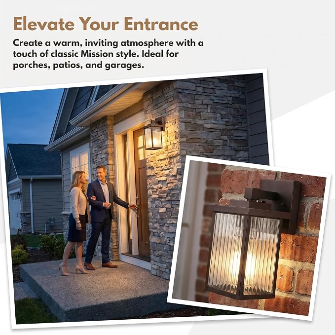 Oil-Rubbed Bronze Porch Light, Waterproof Outdoor Wall Light | Corrosion-Resistant Metal, Waterproof, Textured Glass Cuts Glare, Easy DIY Install on Porch, Garage