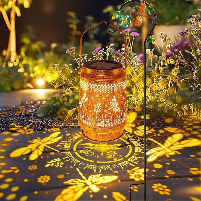 Solar Lanterns Outdoor Waterproof Dragonfly Garden Decor, Birthday Gifts for Women Mom Grandma, Hanging Solar Lights Metal LED Decoration with Shepherd Hook Outside for Yard Patio Lawn Porch