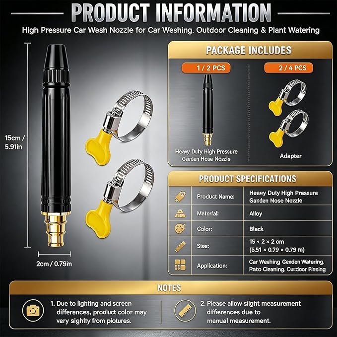2026 Upgrade Heavy Duty High Pressure Hose Nozzle, Adjustable Booster Home High Pressure Car Wash Water Gun with Booster Nozzle, All Metal Jet Sweeper Nozzle for Car Wash, Patio (2PCS)