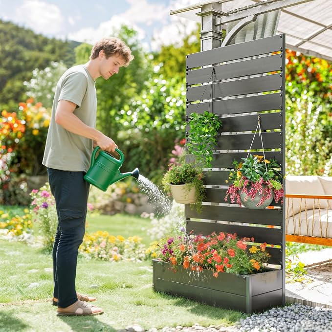 Outsunny Raised Garden Bed with Trellis for Climbing Plants, Planter Box with Self Draining Gap, Freestanding Trellis Planter for Outdoor, Patio, Deck, 35.75" x 15" x 70.75", Black