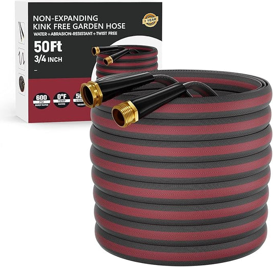 50ft Non-Expanding Garden Hose, Lightweight & Kink-Free, Flexible Heavy Duty Water Hose for Lawn, Yard, Car Washing