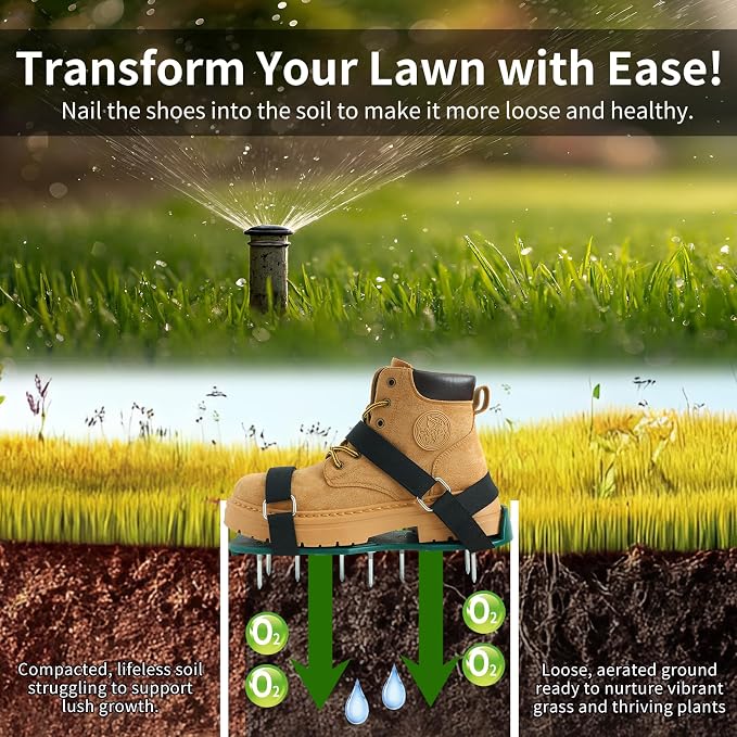 Lawn Aerator Shoes for Grass, Lawn Aerator as Grass Aeration Spiked Sandals with Durable Spikes and Adjustable Straps for Lawn and Garden Patio Grass.
