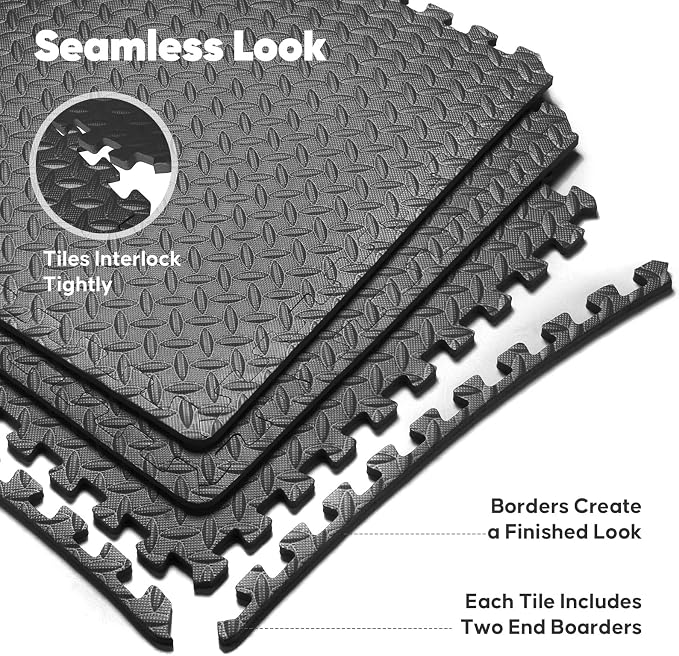 32 Pack Home Gym Mat, Puzzle Exercise Mat, EVA Interlocking Foam Floor Tiles for Home Workout Equipment and Kids' Play Areas - Black, 24 in x 24 in x ½ in - 32 Tiles (Black, 32 Pack, 128 SQ FT)