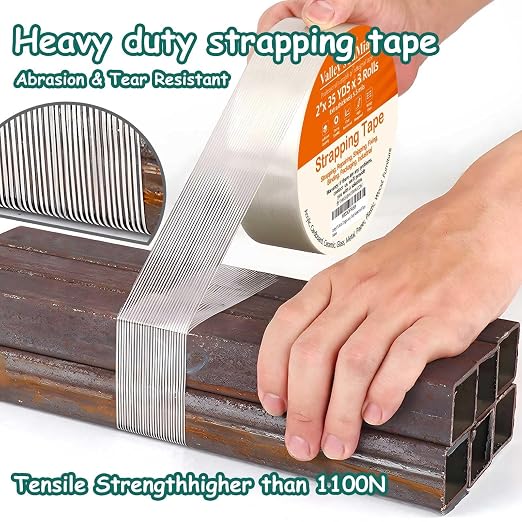 Valley'sYuMiao 3Pack, Mono Filament Strapping Tape, 2in×35yds, 105yds Total, Fiberglass Reinforced Packing, Heavy Duty Wearproof Tape, Extra Thickness 5.5 mils