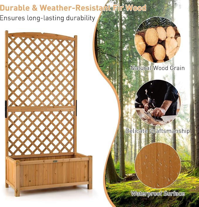 Giantex Planter Raised Bed with Trellis, 71" Wooden Garden Bed, High Trellis for Vine Plant Flower Climbing Pot Hanging, Indoor & Outdoor Planter Box for Yard, Garden, Balcony