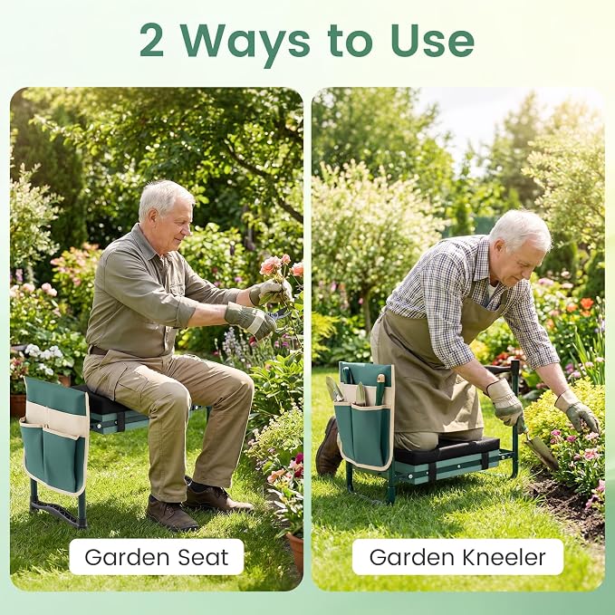 Giantex Garden Kneeler and Seat, Foldable Gardening Stool w/Wide EVA Foam Padding, Tool Pouch, Heavy-Duty Kneeling Bench for Knee & Back Pain Relief, Gardening Kit for Seniors Women Men (Green)