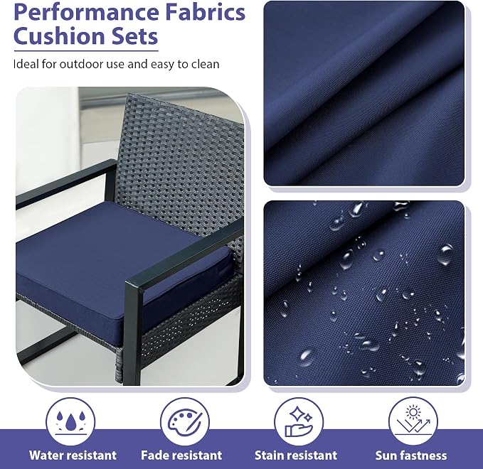 IPYNBAP Outdoor Chair Cushions Set of 4 -Waterproof Outdoor Seat Cushions for Patio Furniture, Patio Chair Cushion with Handle and Ties, Out Door Chair Pads,17x16x2-Square, Navy Blue
