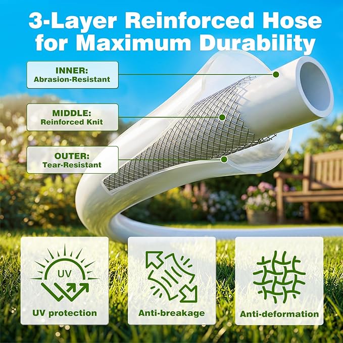 Retractable Garden Hose Reel 150FT x 1/2 in, Wall Mount Water Hose Reel for Outside with Auto Rewind, Tangle-Free Guide, 180° Swivel Bracket, Lock at Any Length, High-Pressure Flow, 10-Pattern Nozzle