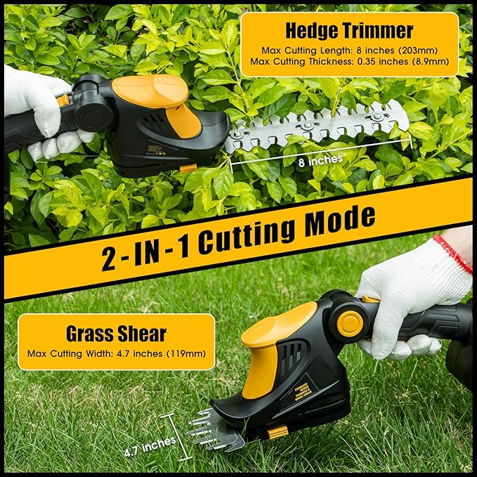 Hedge Trimmer Cordless for DEWALT 20V MAX Battery, 1200RPM Grass Trimmer Electric Hedge Trimmer, 2 in 1 Design, Perfect for Yard, Garden, and Lawn Care(Battery Not Included) (Yellow)