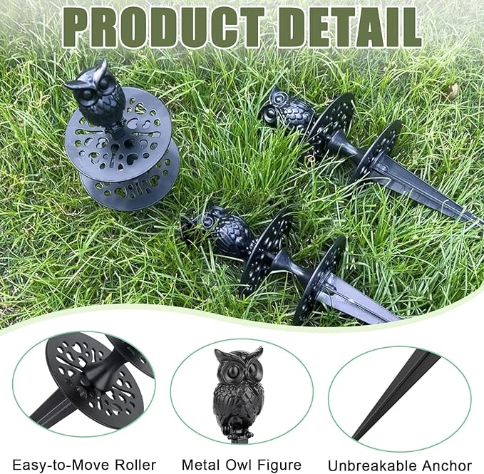 4 Pack Hose Guides for Garden Heavy Duty Metal Water Hose Guards for Flower Beds Decorative Garden Stake Spike Owl-Shaped Black Cast Iron Plant Protector for Lawn Yard Ground Outside Flower Bed