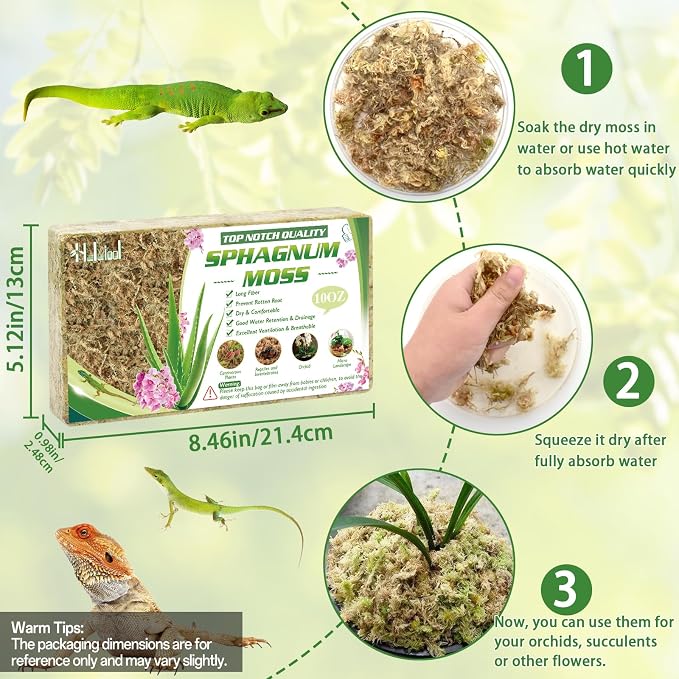 Halatool 10OZ Orchid Moss Sphagnum for repotting, 14QT Dried Sphagnum Moss for Plants Indoor, Maintain Air Humidity and Improve Soil Acidity, Natural Media for Orchid Plant Growth