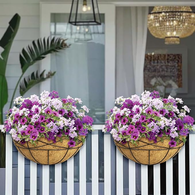 4 Pack 16 Inch Window Boxes Planters Railing Planter Box with Coco Liners Deck Railing Planter Boxes Balcony Hanging Flower Box Wall Mounted Half Round for Outdoor Plants Garden Decor