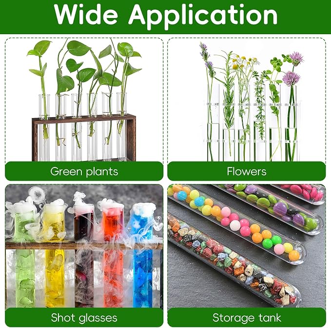 15Pcs Clear Test Tubes for Plant, 20ml Plant Propagation Tube with Brush, Plastic Test Tubes for Hydroponic Plants, Flowers, Home Office Wall Decor (12cm), Transparent