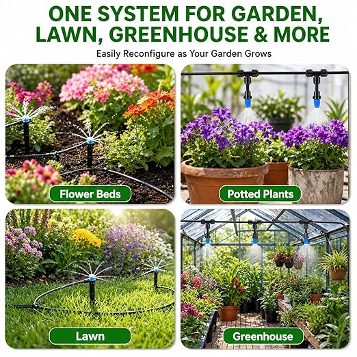 230FT Drip Irrigation System Kit, Quick Push-to-Connect Auto Garden Watering Irrigation System with 33FT 1/2'' & 197FT 1/4'' Tubing, Adjustable Dripper Sprayers for Raised Bed, Lawn, Greenhouse