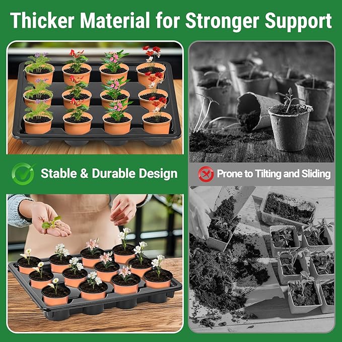 Sckee 12 Cell Round Nursery Pots Trays, Flower Pot Moving Tray, Nursery Pot Tray Plastic Planting Pot Carrying Trays for Moving Nursery Pot (17.2"×13.2"×2.5", 5PCS for 4'' Pots)