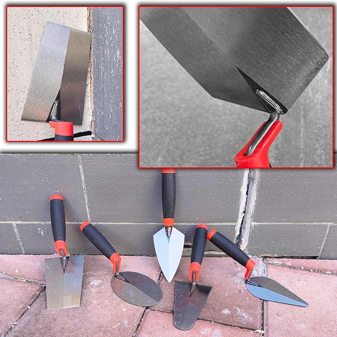 Bricklaying Trowel Set, 5 Pack Brick Pointing Trowels with Rubber Handle, Masonry Hand Tools for Concrete, Cement, Plaster, Tile Construction Projects