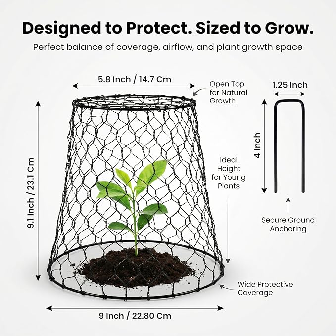 10 Pcs Seedling Plant Protectors from Animals, Chicken Wire Plant Cage Garden Cloche to Protect Plants Vegetables from Rabbits Squirrels Chicken – 9'' x 9”