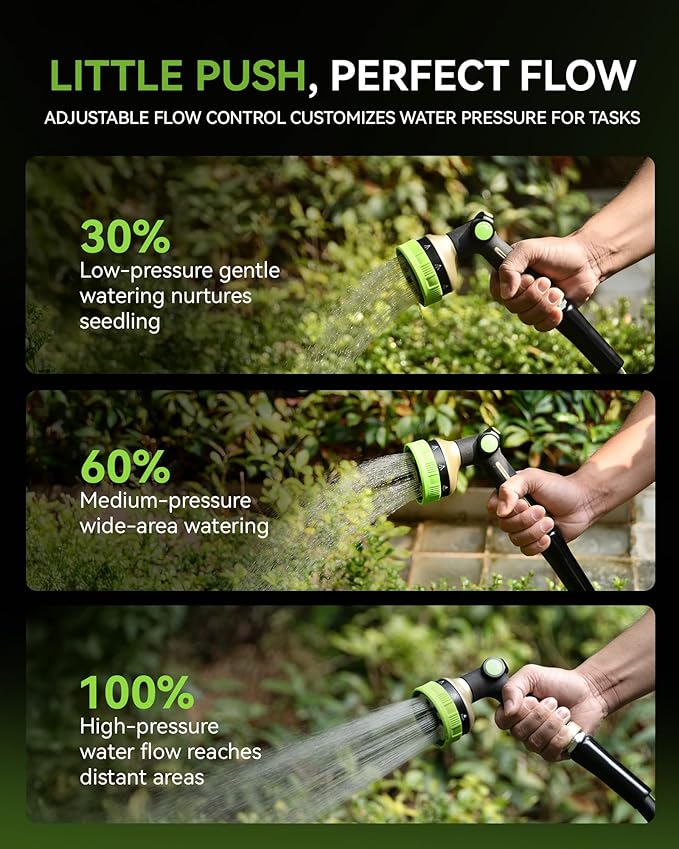 RAINPOINT Hose Sprayer Nozzle Heavy Duty - 2 Pack 8 Spray Patterns Garden Hose Nozzle with Adjustable Flow Control for Watering Plants, Washing Cars,Washing Pets, Thumb Control (2 Packs, Green)