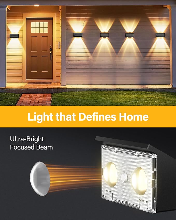 Solar Fence Lights Outdoor, 16 Pack 100LM Fence Lights Solar Powered Waterproof, 9 Color Modes, Up & Down LED Focused Beam, 12H Dusk to Dawn Glow for Pool/Patio/Wall/Backyard - Black