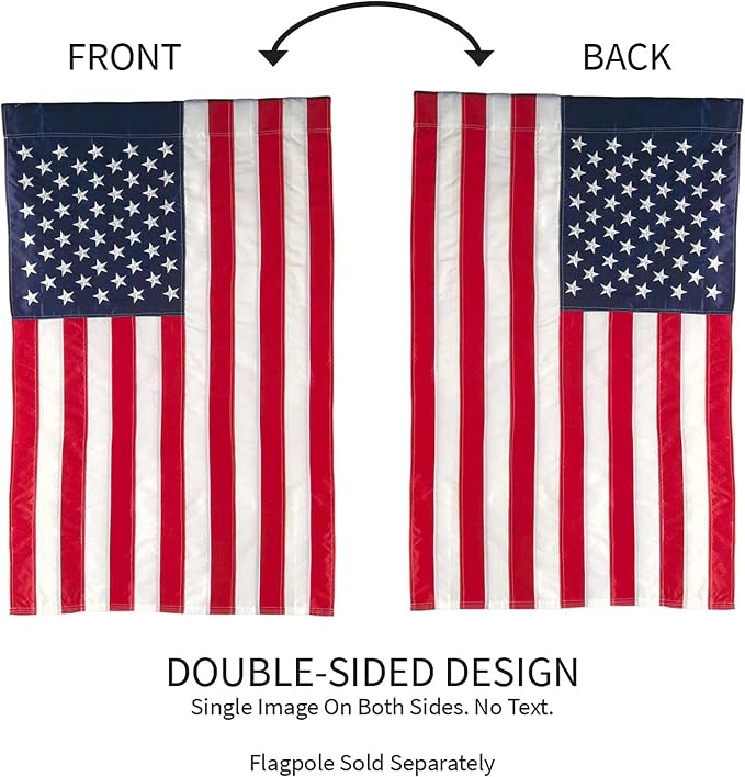 Evergreen Flag American Flag 44-inch x 28-inch House Size | Heavy Duty Outdoor Premium 310D | Embroidered Stars and Stripes and Quadruple Stitched Edge | USA Residential or Commercial