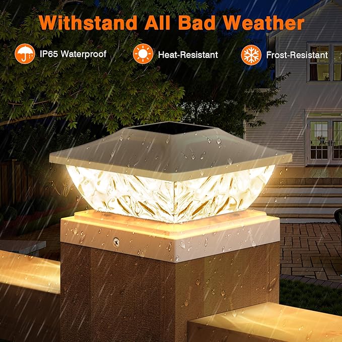 4 Pack Solar Post Cap Lights, 2 Modes Bright Solar Post Lights Outdoor Waterproof, Outdoor Post Lights Solar Powered Deck Lights for 4x4 4.5x4.5 5x5 Posts for Garden Decor