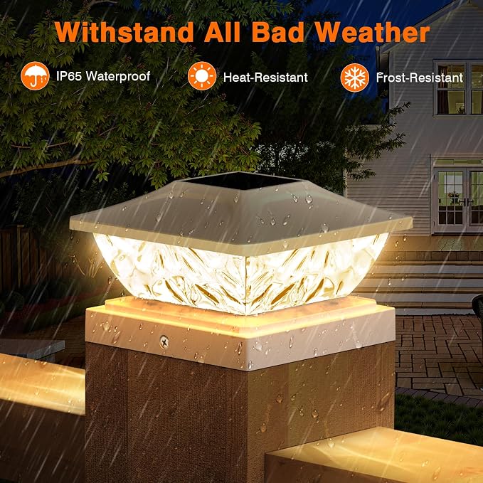 Solar Post Cap Lights Outdoor 6 Pack, 2 Modes Bright Fence Post Solar Lights Outdoor Waterproof, Deck Fence Post Cap Light Solar Powered for 4x4 4.5x4.5 5x5 Posts for Garden Decor