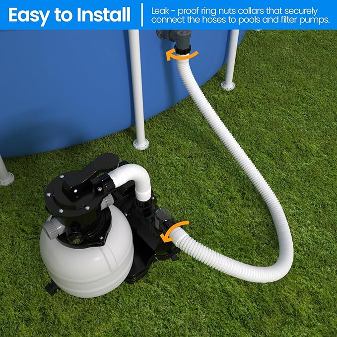 1.5" x 59" Pool Hose Replacement, Pack of 2 - Compatible with Above Ground Pools Filter Pump Hoses, Sand Filters, Saltwater Systems (1,500-2,500 GPH), White