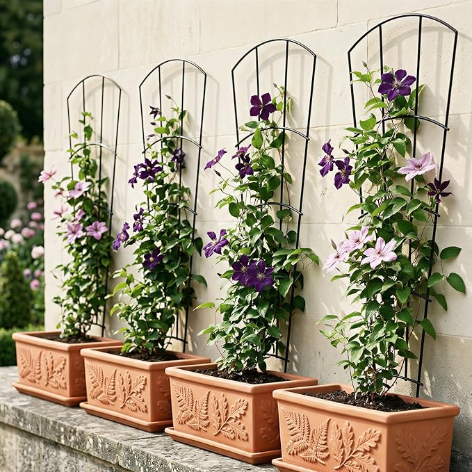 Thealyn 4 Pack 56" Metal Plant Trellis for Pots & Garden Beds, Rustproof Support for Indoor Outdoor Climbing Plants, Vines, Flowers, Fan Shaped, Black
